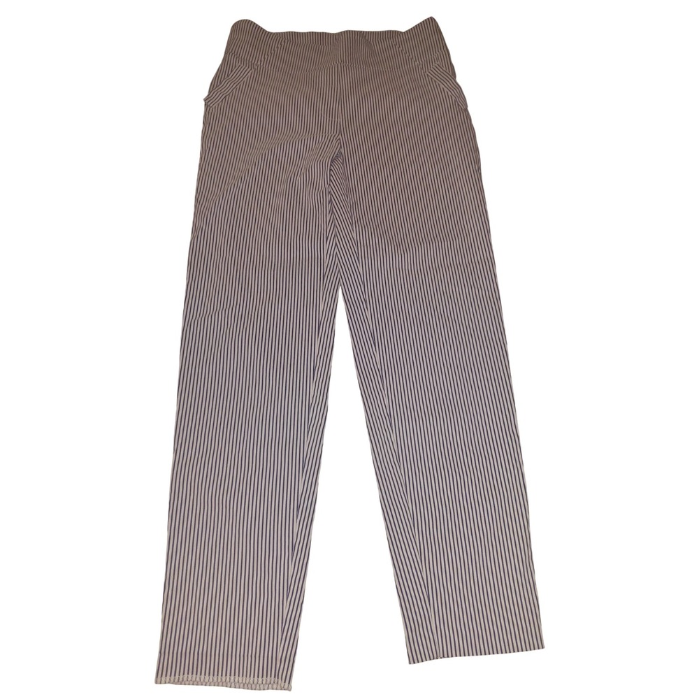 Massini Womens Blue White Pinstripe Straight Leg Pull On Dress Pants Size Medium